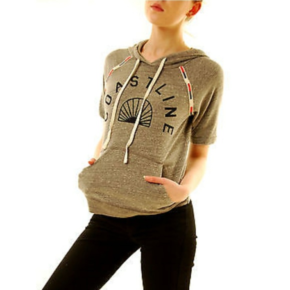 Anthropologie Tops - Anthro Sundry Soft Hooded Short Sleeve Shirt 2 EUC